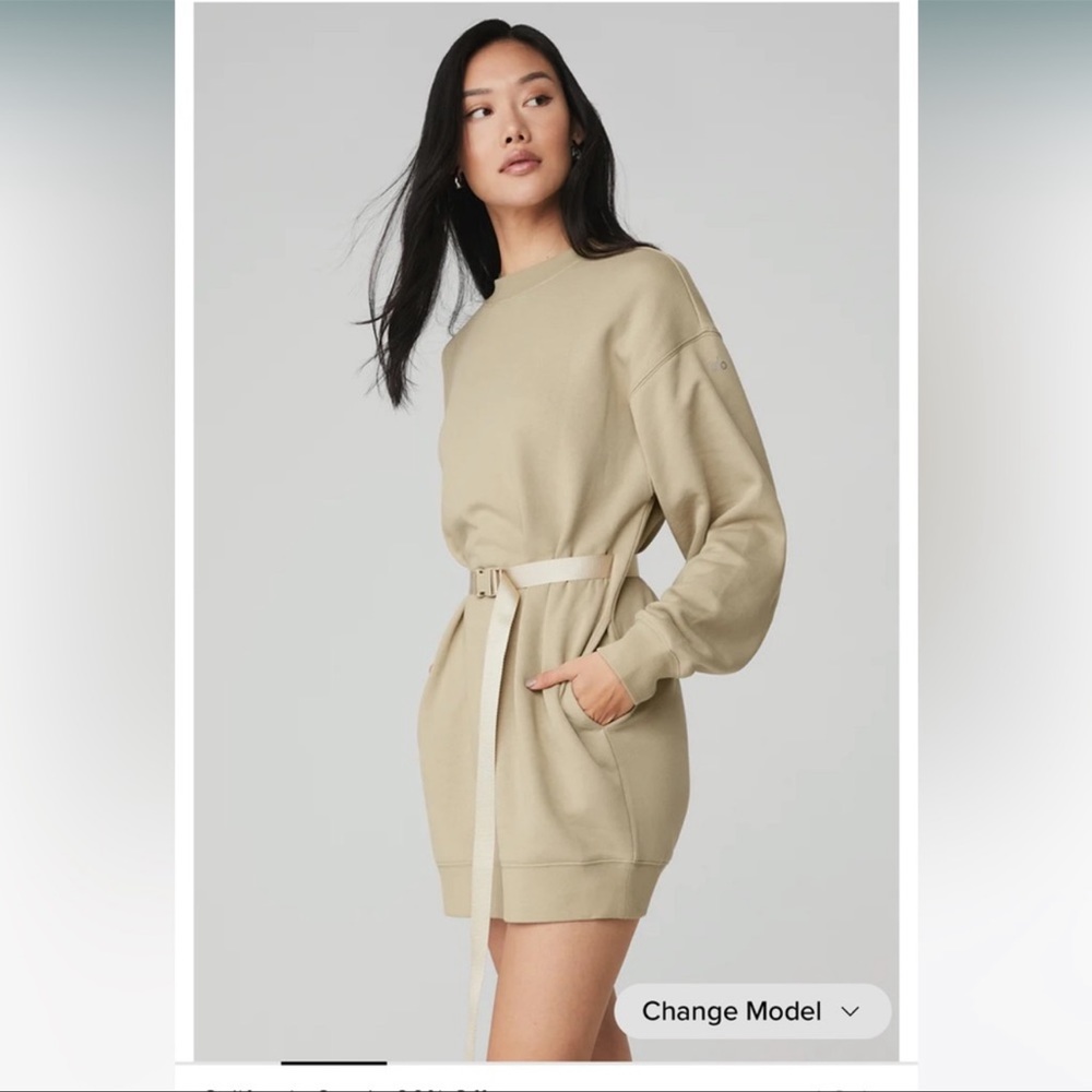 ALO YOGA CITYSCAPE SWEATSHIRT DRESS BELTED CALIFORNIA SAND